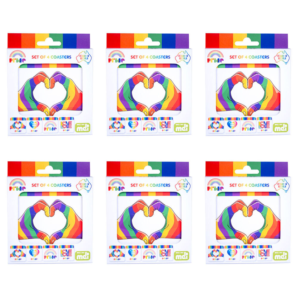 6x 4pc Pride Cork-Backed Drink Coasters Set Square Rainbow Pride