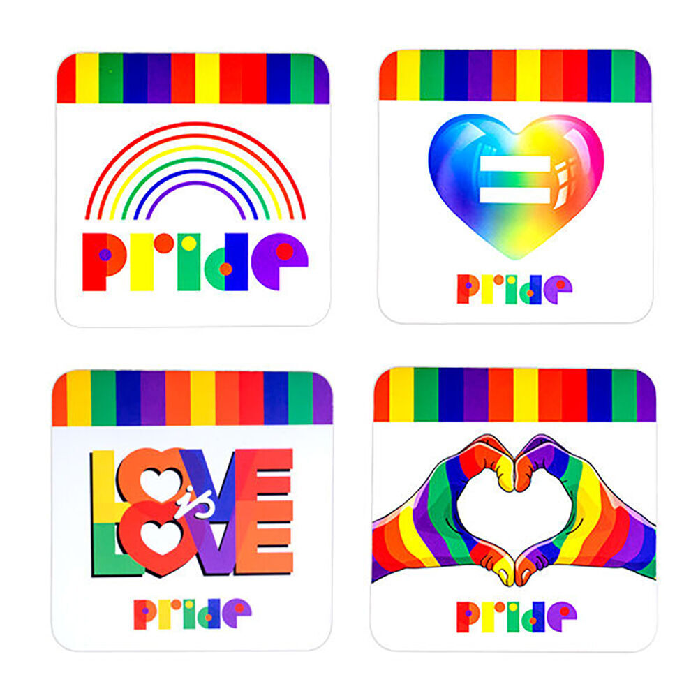 6x 4pc Pride Cork-Backed Drink Coasters Set Square Rainbow Pride