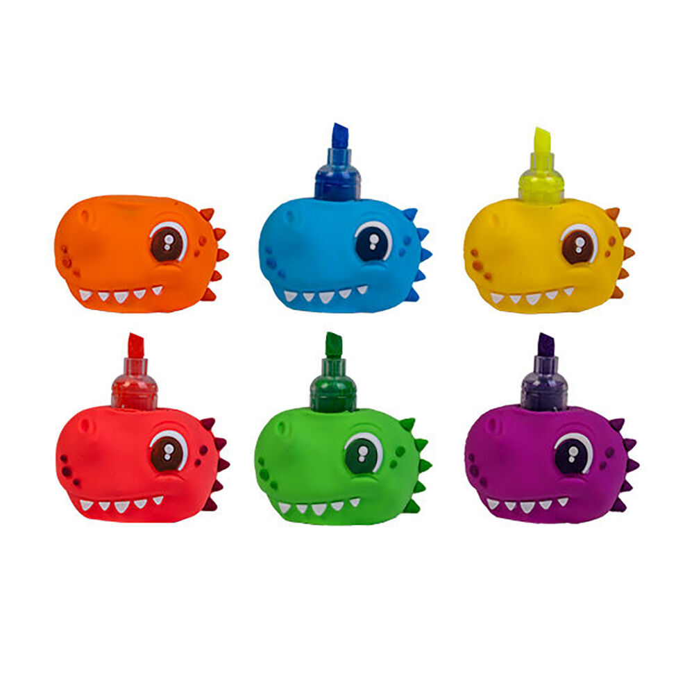 4PK Dino Island Unique Cute Stackable Highlighters Writing Stationery Assorted