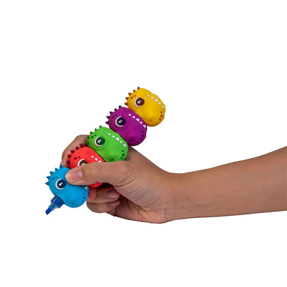 4PK Dino Island Unique Cute Stackable Highlighters Writing Stationery Assorted