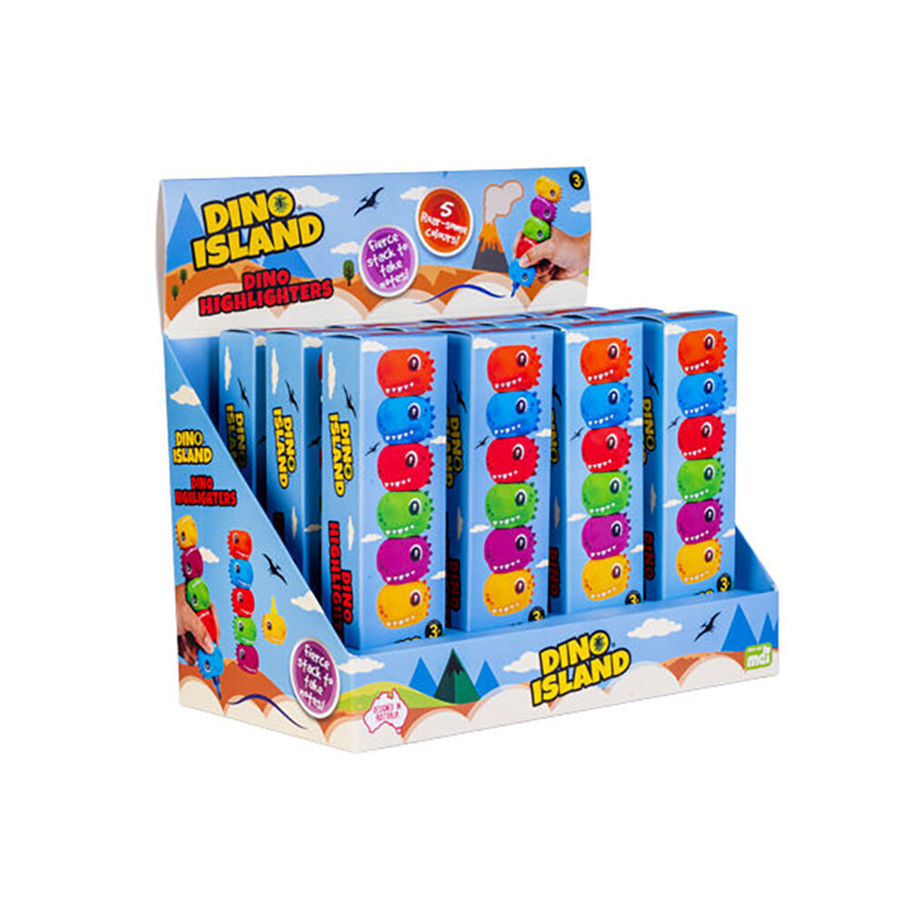 4PK Dino Island Unique Cute Stackable Highlighters Writing Stationery Assorted