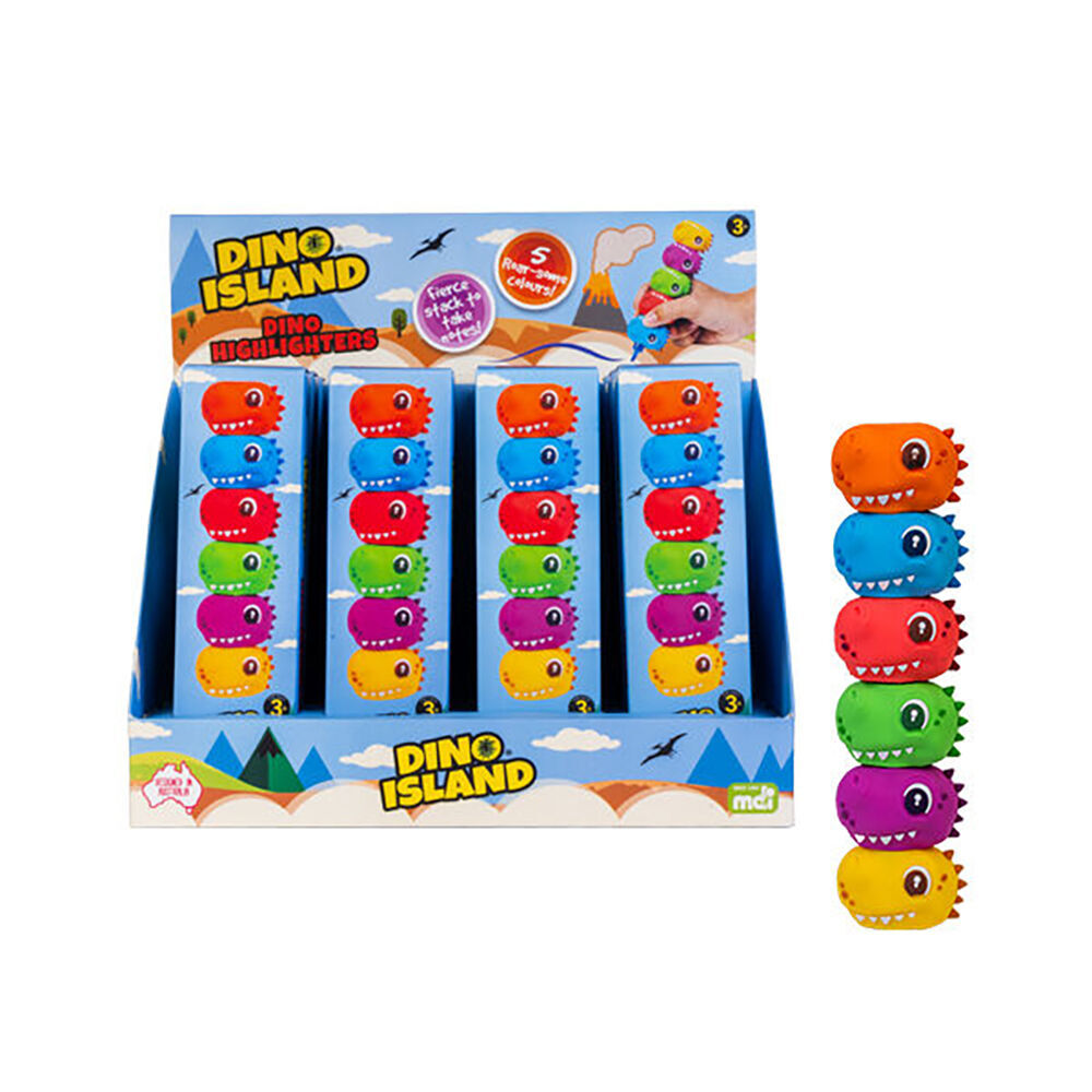 4PK Dino Island Unique Cute Stackable Highlighters Writing Stationery Assorted