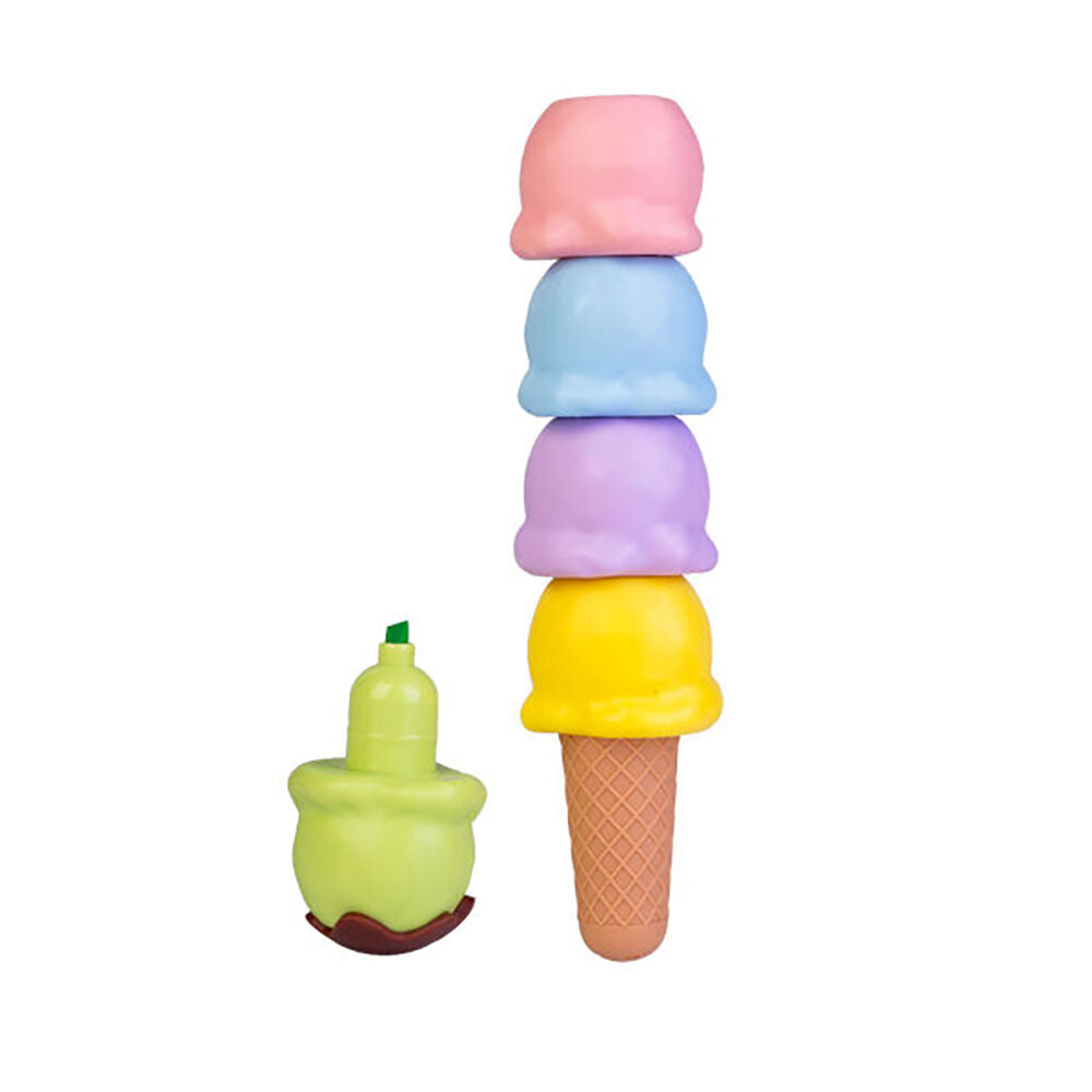 4PK MDI Stackable Coloring Highlighters Writing Stationery Ice Cream Assorted