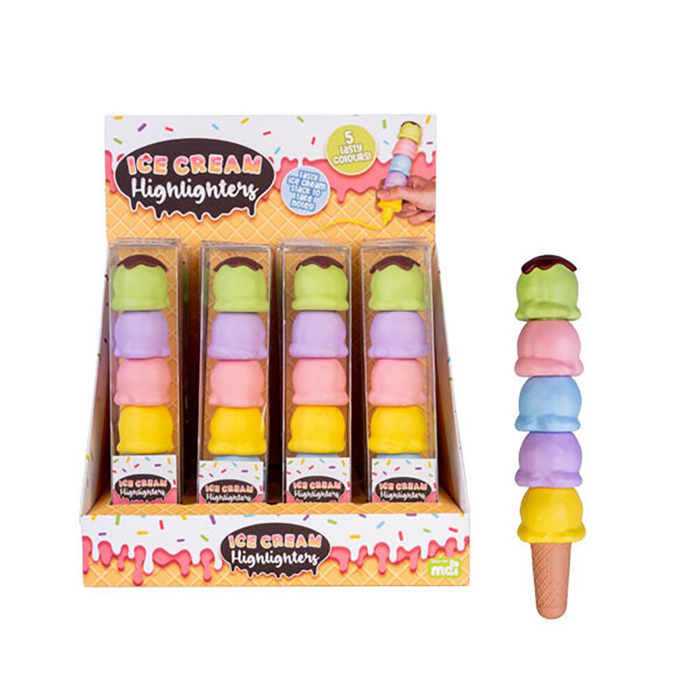4PK MDI Stackable Coloring Highlighters Writing Stationery Ice Cream Assorted