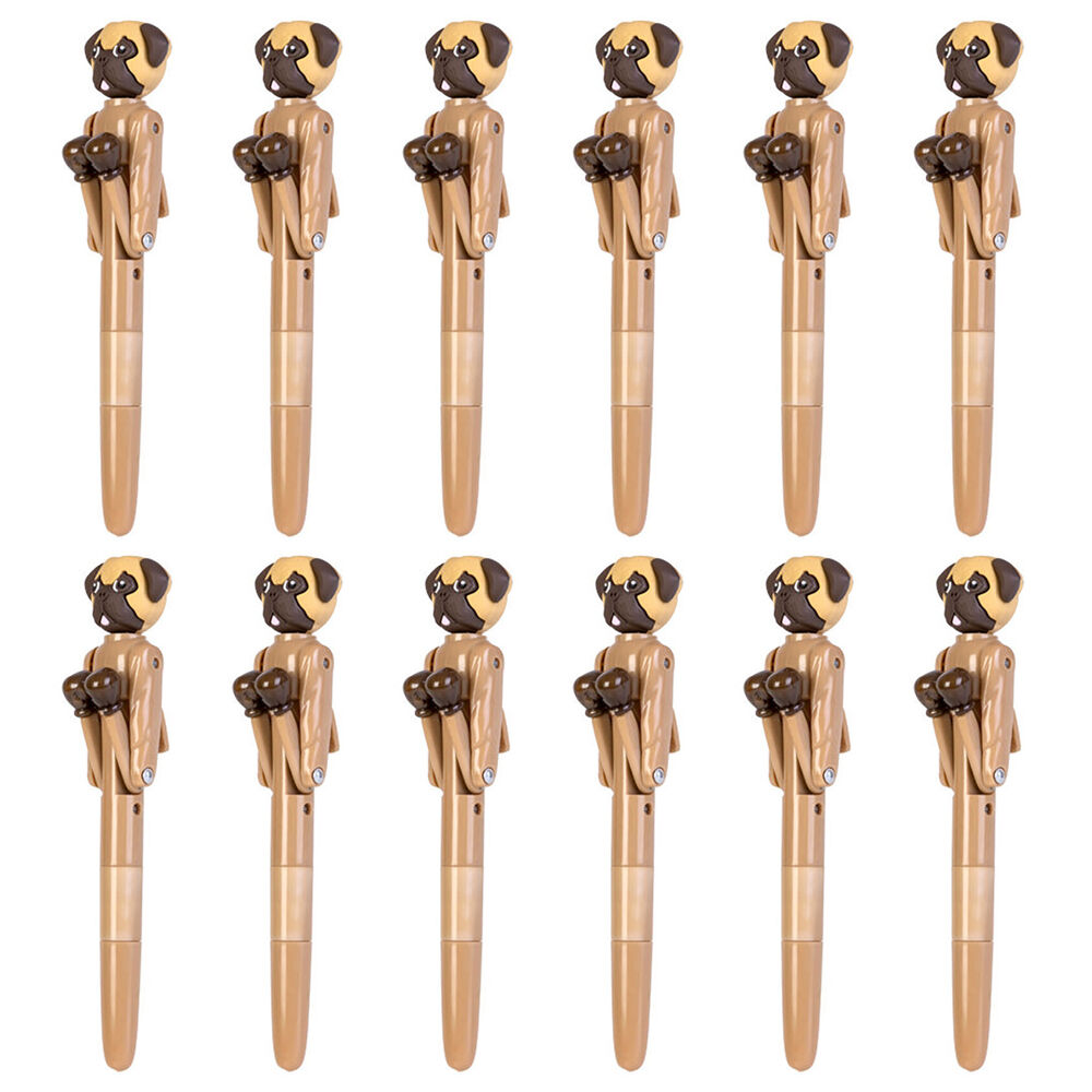 12PK Pug Pen Boxing Ballpoint Ink School Supplies Writing Stationery 19cm Brown