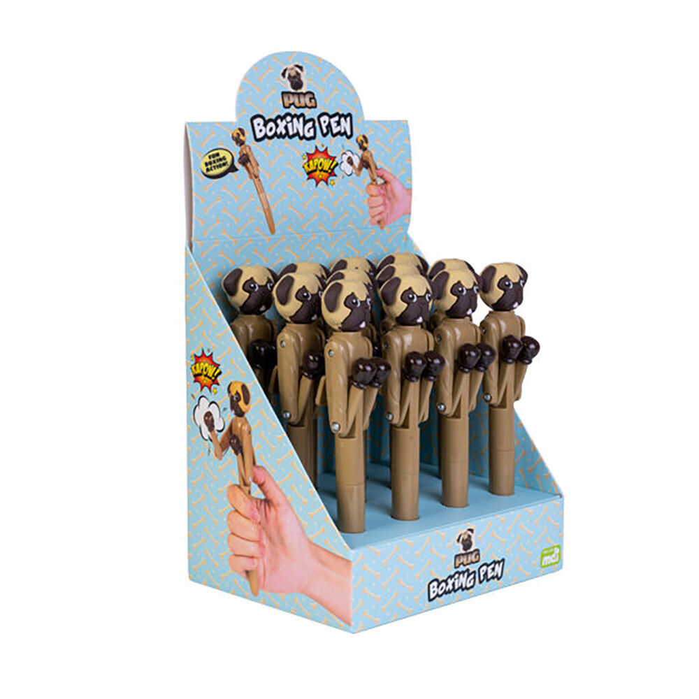 12PK Pug Pen Boxing Ballpoint Ink School Supplies Writing Stationery 19cm Brown