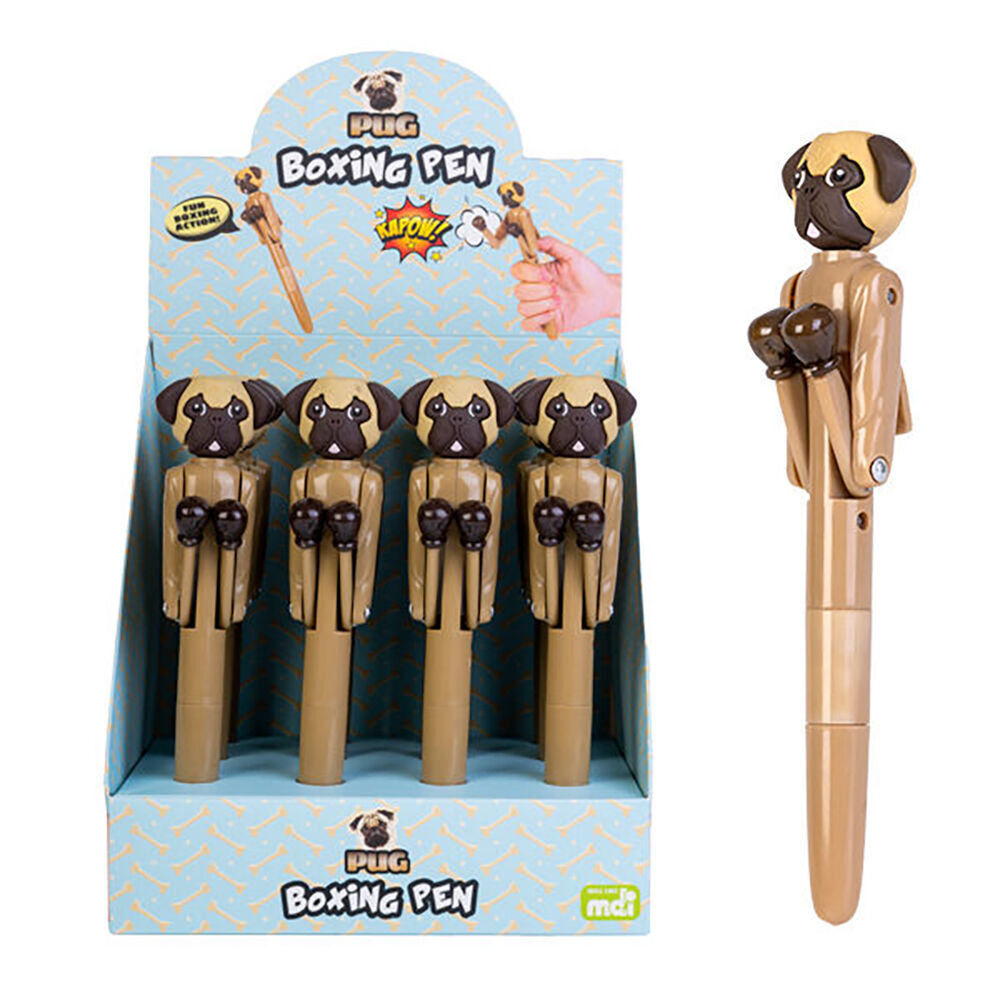12PK Pug Pen Boxing Ballpoint Ink School Supplies Writing Stationery 19cm Brown