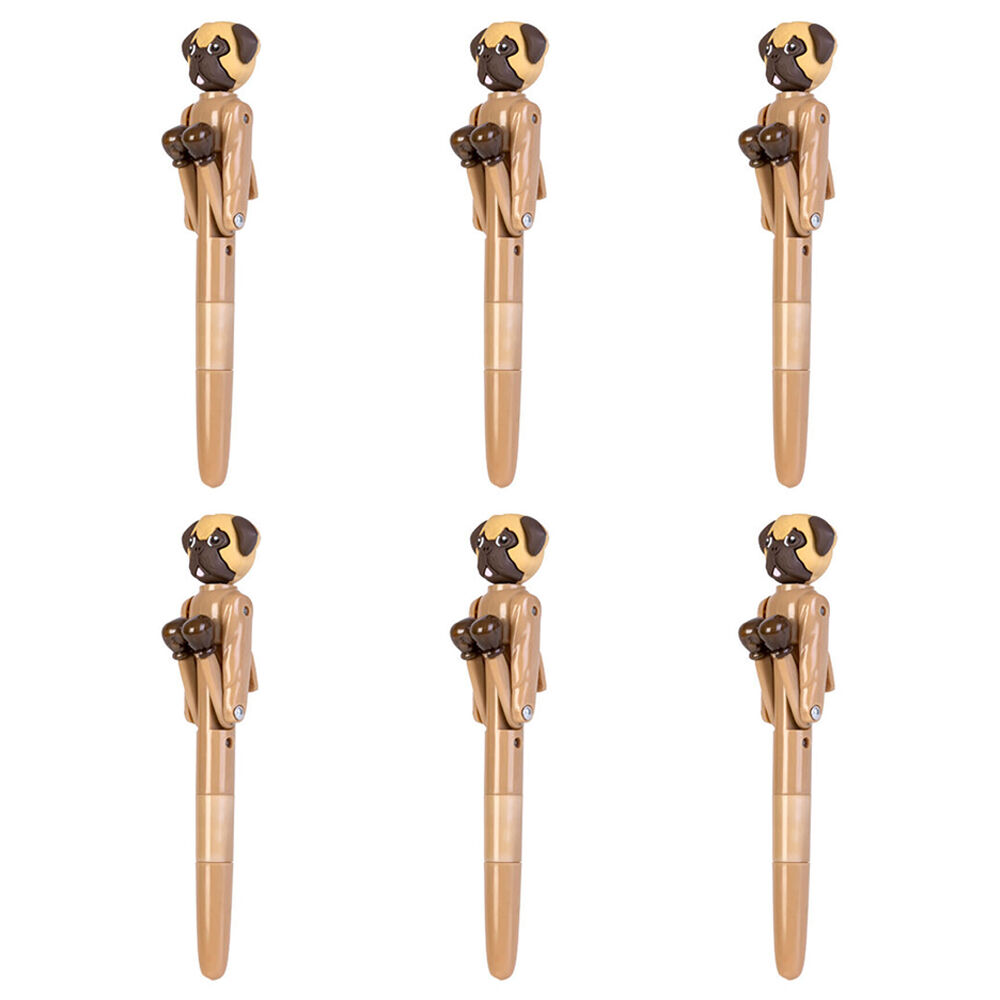 6PK Pug Pen Boxing Ballpoint Ink School Supplies Writing Stationery 19cm Brown