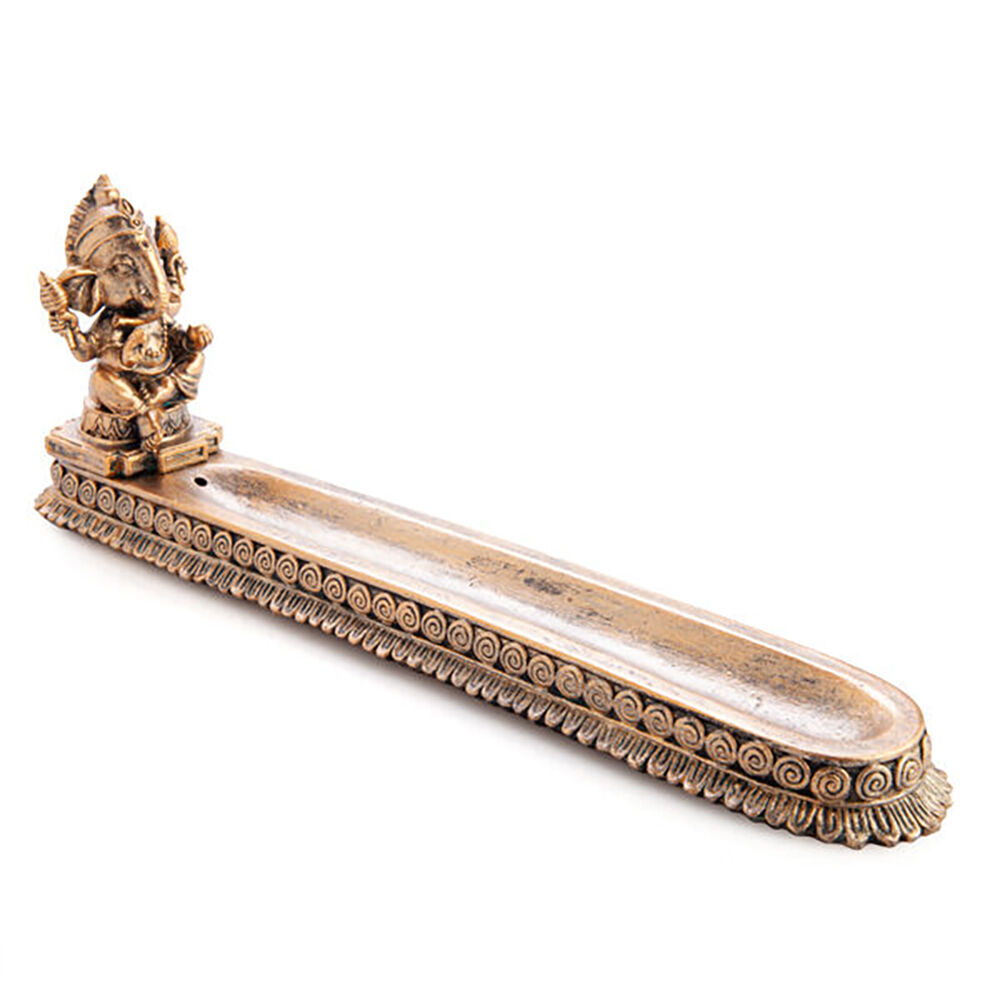 2PK MDI Flat Incense Burner/Stick Holder Ganesha 28.7x9.5cm - Gold