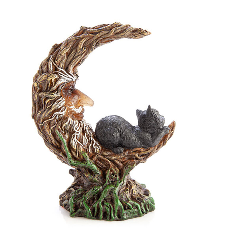 MDI LED Polyresin Moon Tree w/ Black Cat Figure Home Decor 16.5x21.2cm