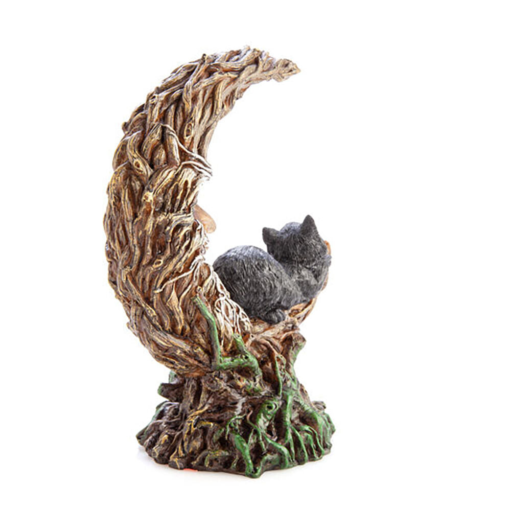 MDI LED Polyresin Moon Tree w/ Black Cat Figure Home Decor 16.5x21.2cm