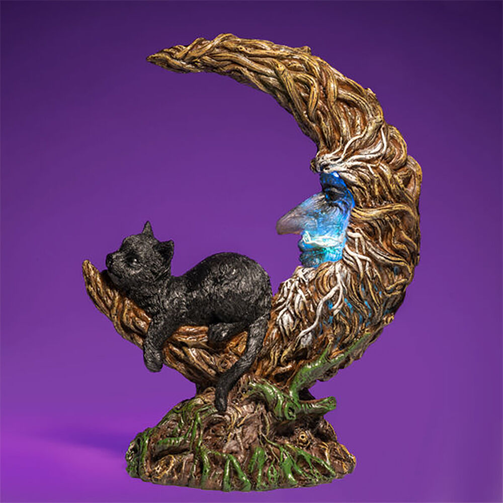 MDI LED Polyresin Moon Tree w/ Black Cat Figure Home Decor 16.5x21.2cm