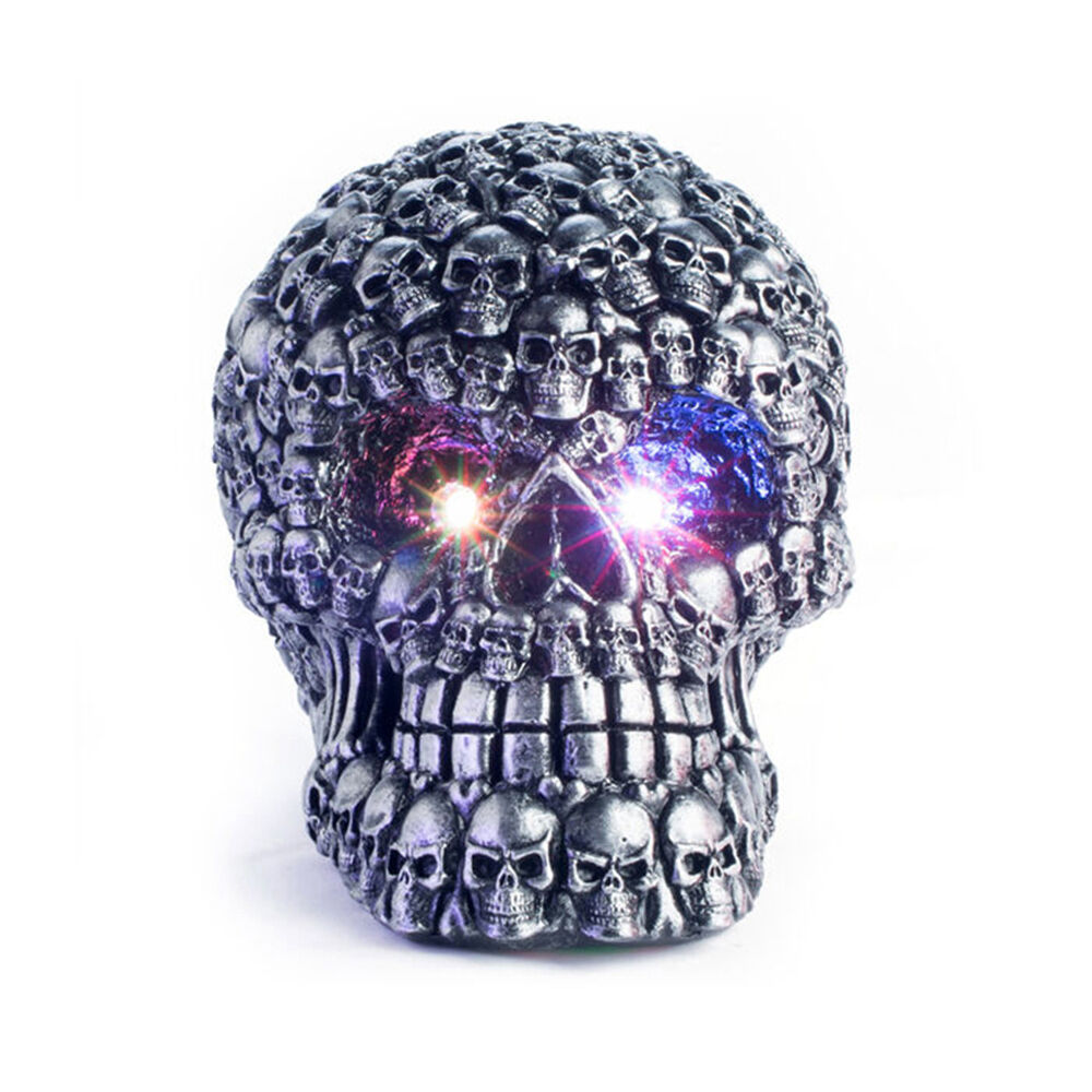 Mystical Worlds Dark Metal Skulls LED Light Sculpture Decoration 16.5x12x13cm