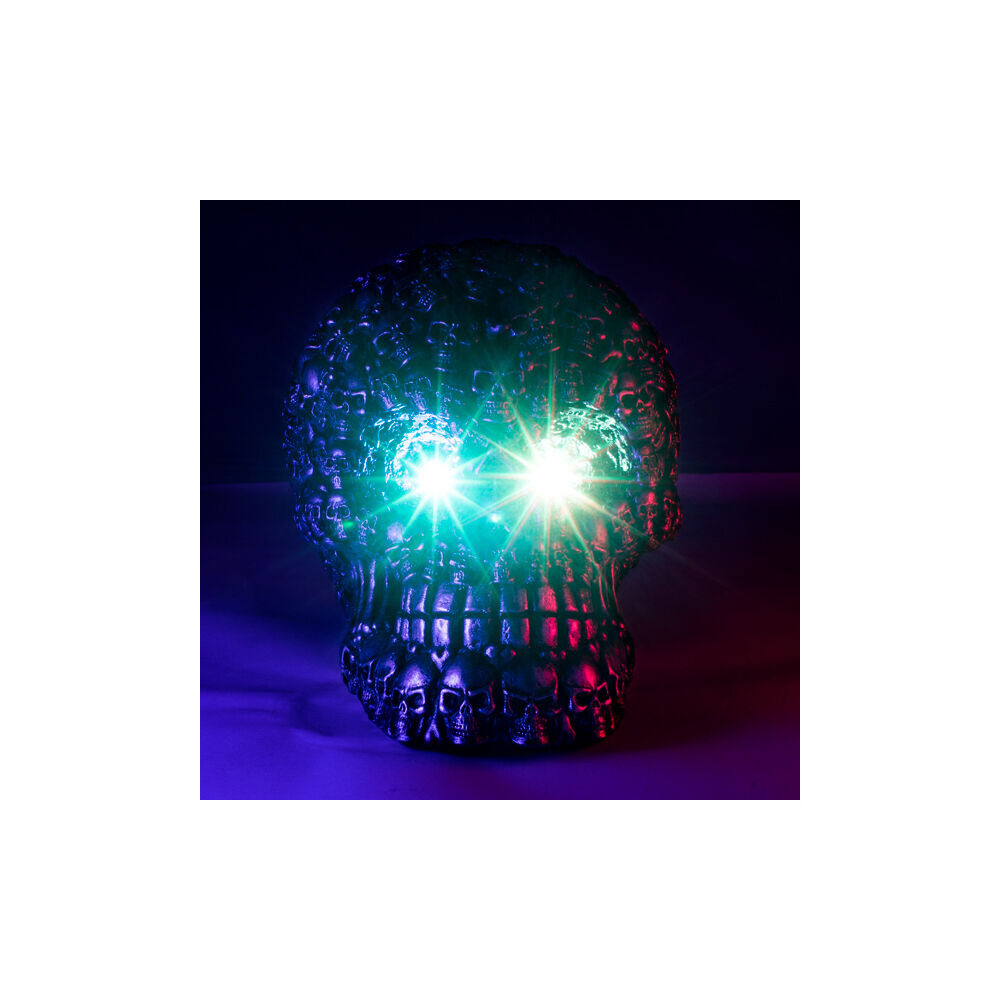 Mystical Worlds Dark Metal Skulls LED Light Sculpture Decoration 16.5x12x13cm