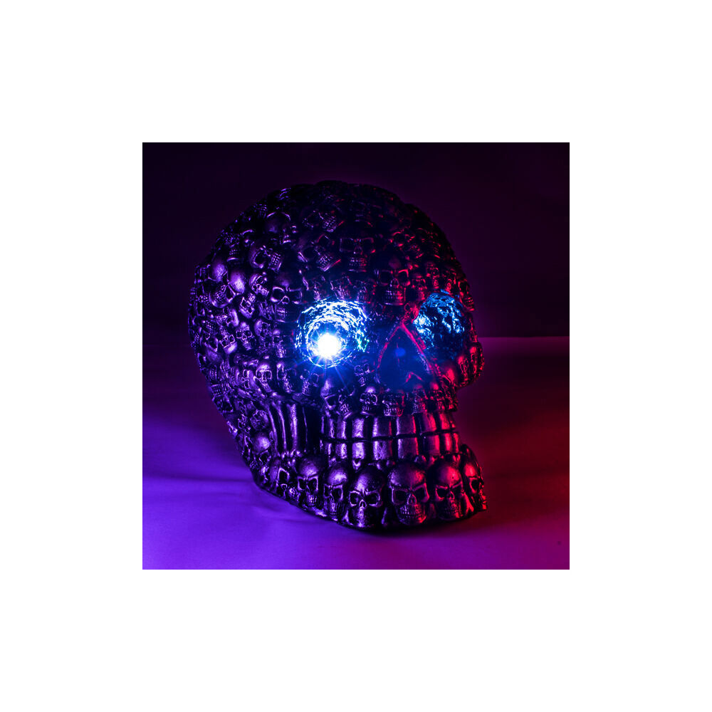 Mystical Worlds Dark Metal Skulls LED Light Sculpture Decoration 16.5x12x13cm