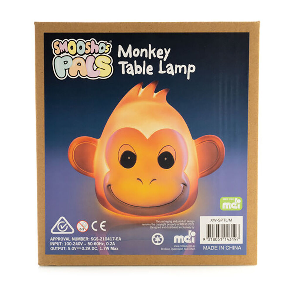 Smooshos Pal Table Lamp Children Night Light Bedroom Decor Brown Monkey