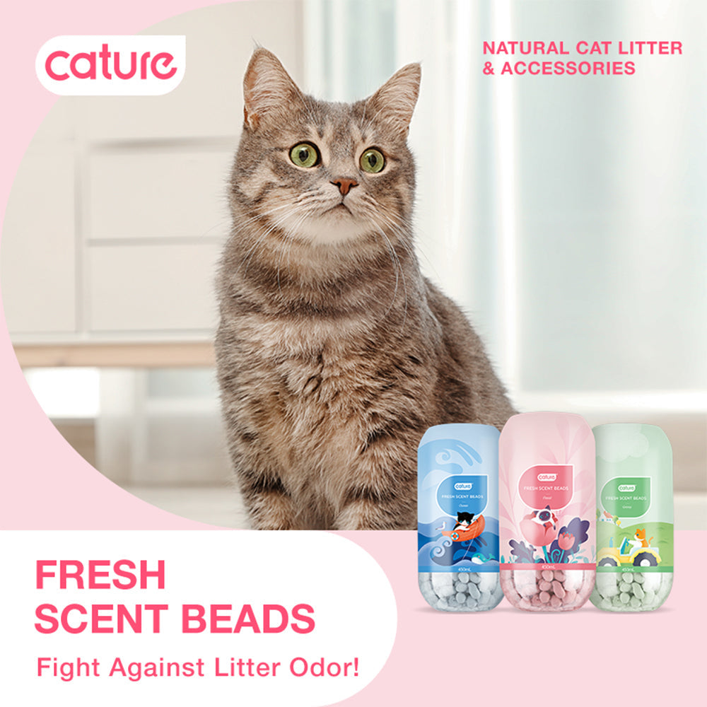 2x Cature 450ml Grassy Cat Litter Deodoriser Bead Pellets