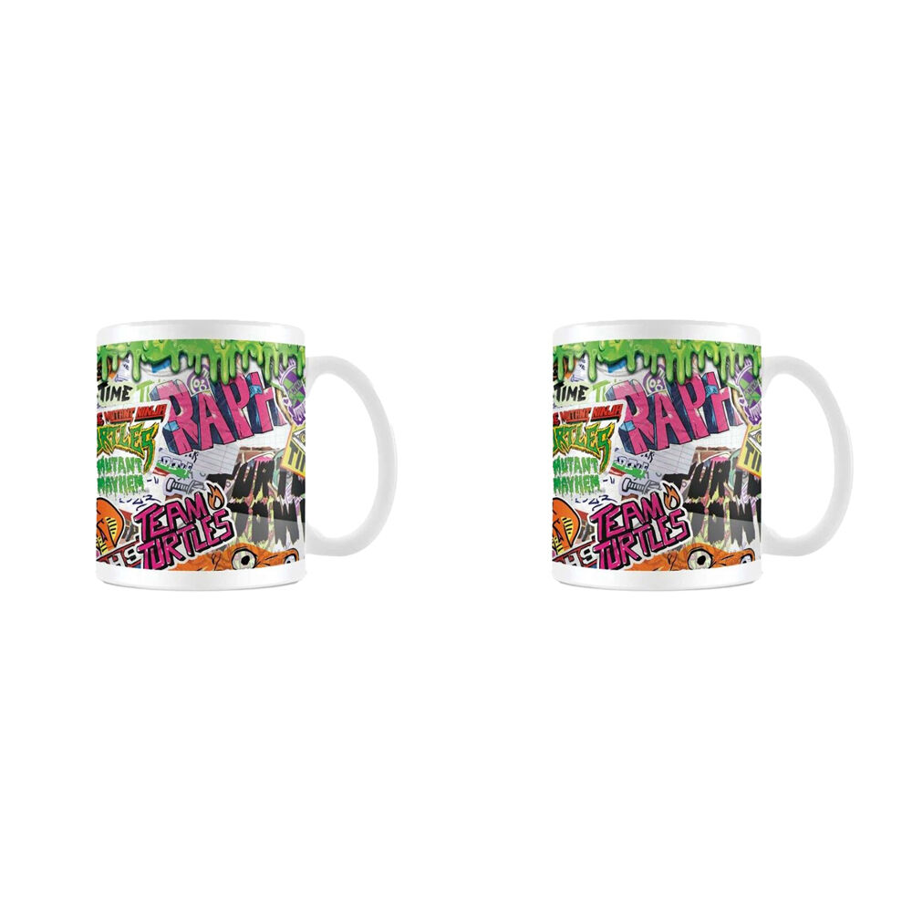 2PK TMNT Mutant Mayhem Sticker Bomb Coffee Mug/Cup Multicoloured