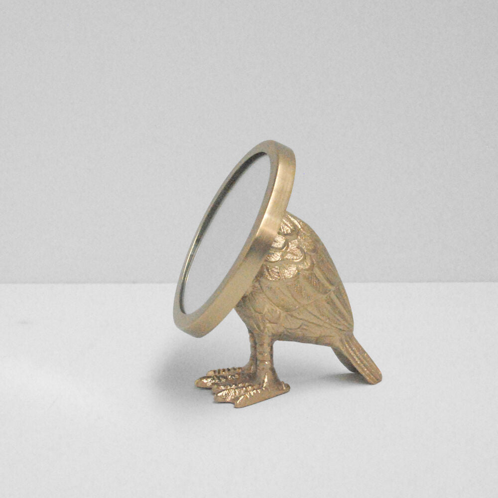 White Moose Bird Home Decor Metal/Glass Tabletop Mirror 15x13x13cm Gold