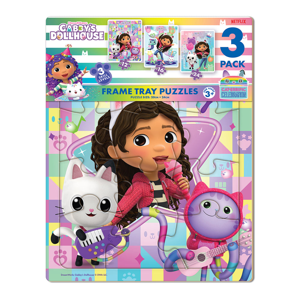 3pc Gabbys Dollhouse 20x24cm Frame Tray Jigsaw Puzzles Toy 3y+