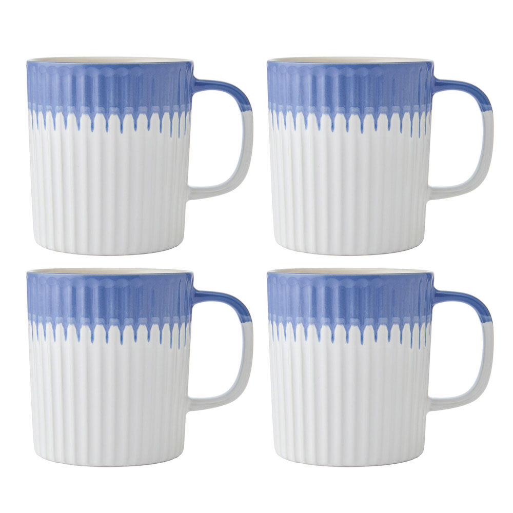 4PK Mikasa 410ml Textured Coffee Mug Cup Stoneware Blue