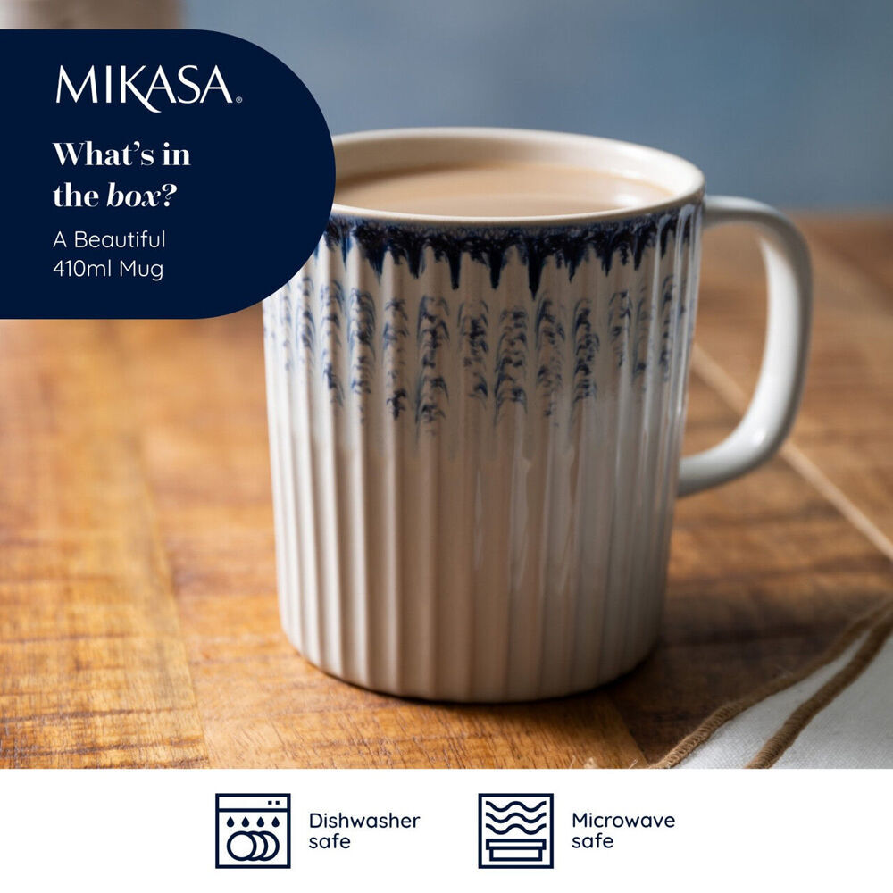 4PK Mikasa 410ml Textured Coffee Mug Cup Stoneware Blue