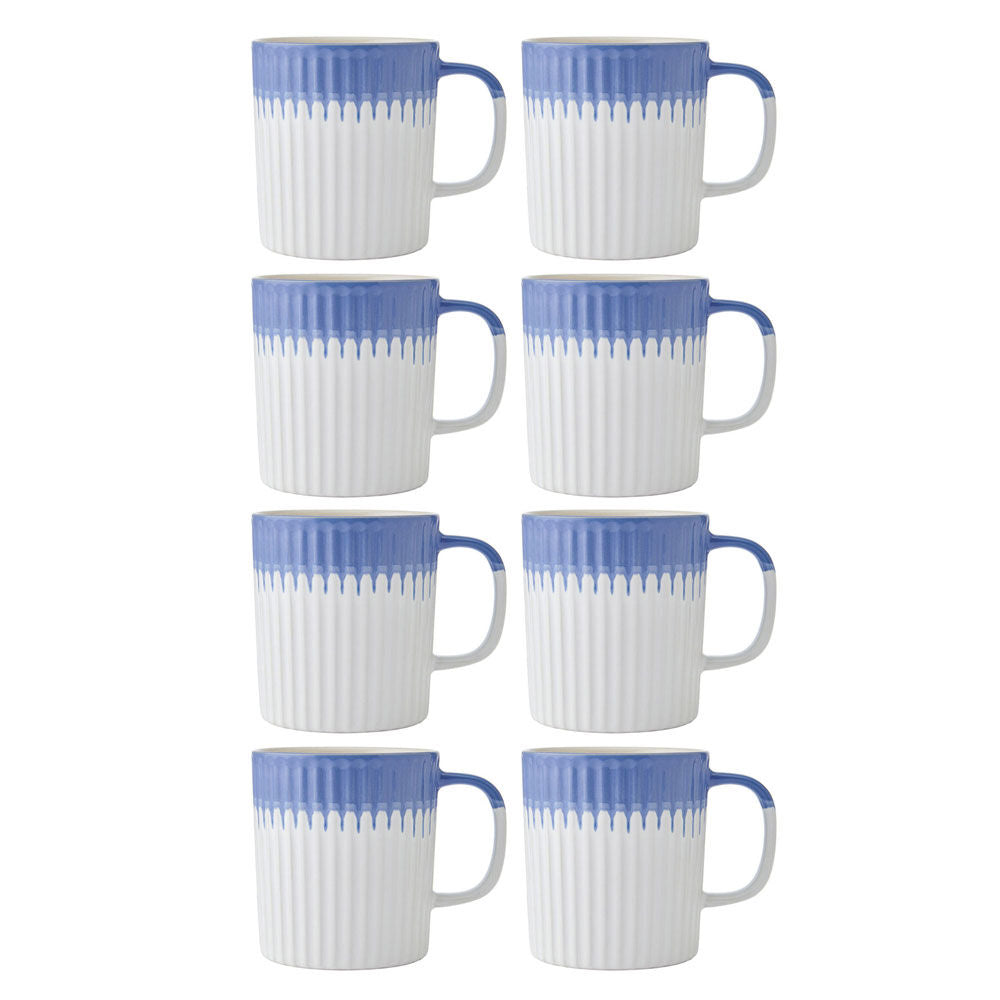 8PK Mikasa 410ml Textured Coffee Mug Cup Stoneware Blue