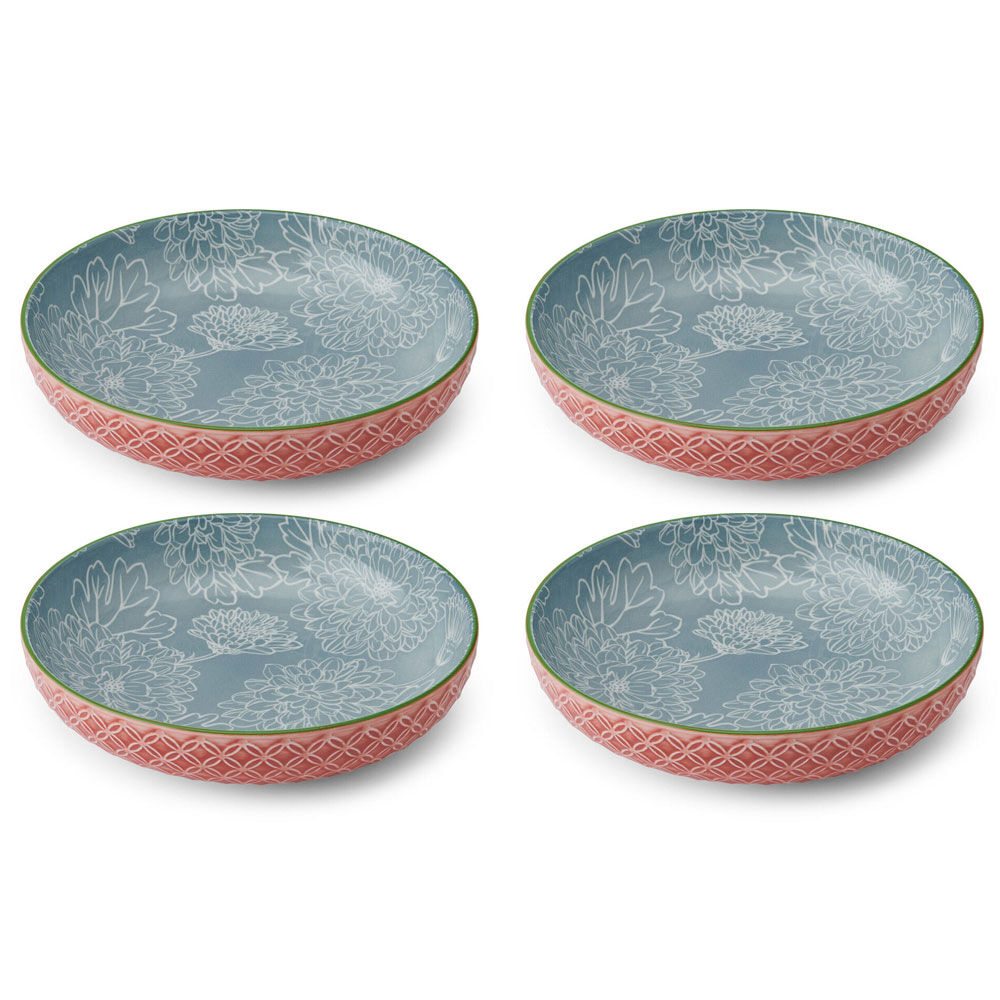 4PK Mikasa Leaf & Geometric Ceramic Bowl Round Dinnerware 21cm