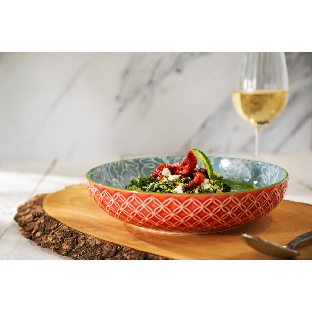 4PK Mikasa Leaf & Geometric Ceramic Bowl Round Dinnerware 21cm