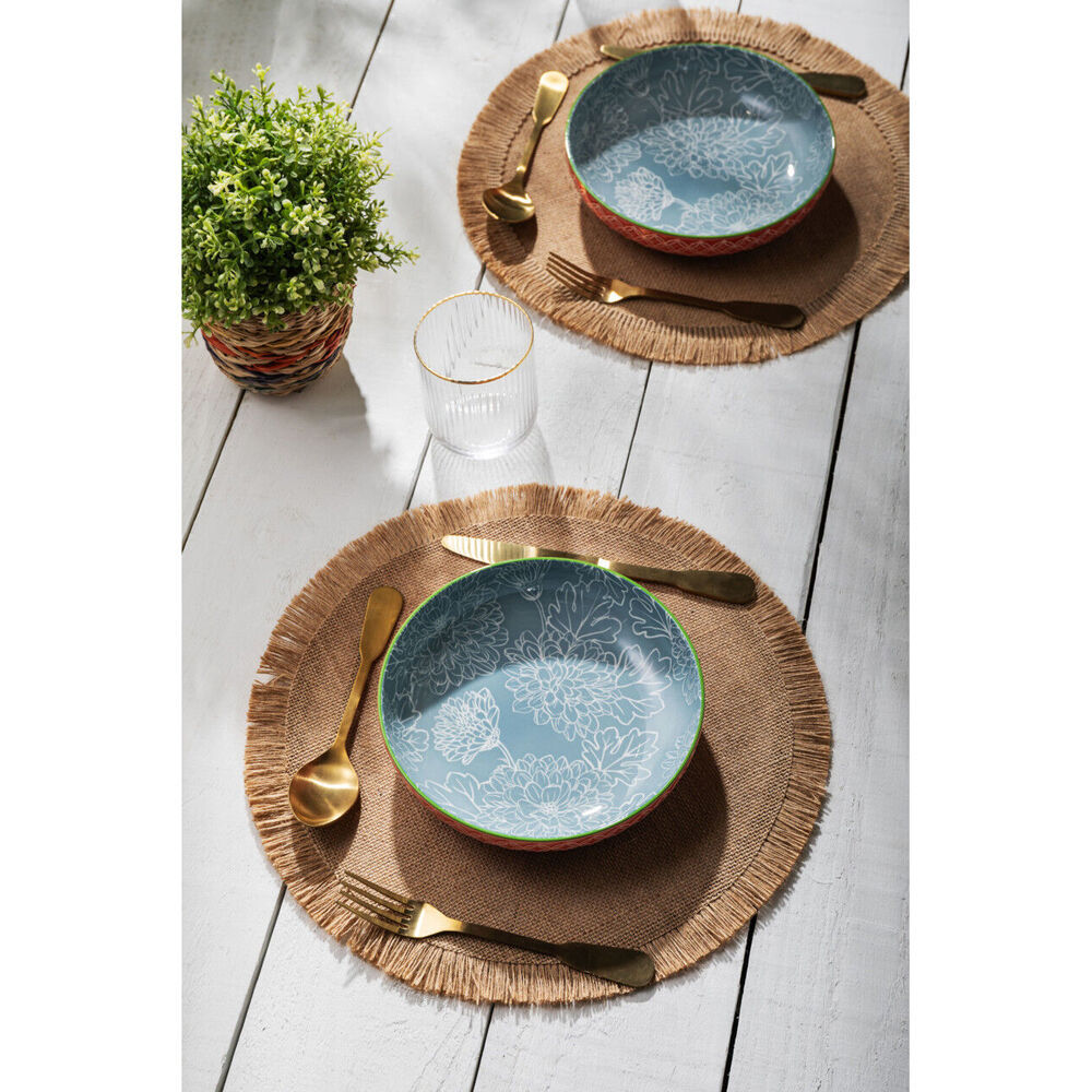 4PK Mikasa Leaf & Geometric Ceramic Bowl Round Dinnerware 21cm