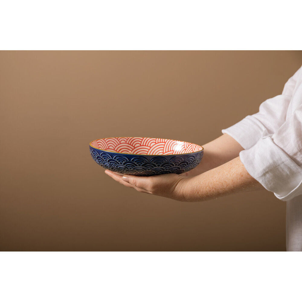 4PK Mikasa Arched Pattern Ceramic Bowl Round Dinnerware 21cm Blue