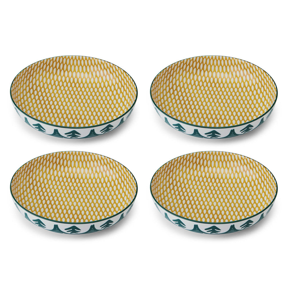 4PK Mikasa Leafy Pattern Ceramic Bowl Round Dinnerware 21cm Green