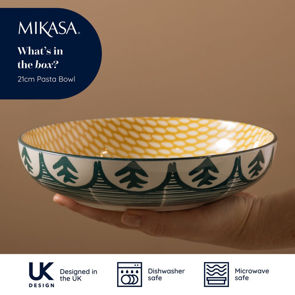 4PK Mikasa Leafy Pattern Ceramic Bowl Round Dinnerware 21cm Green