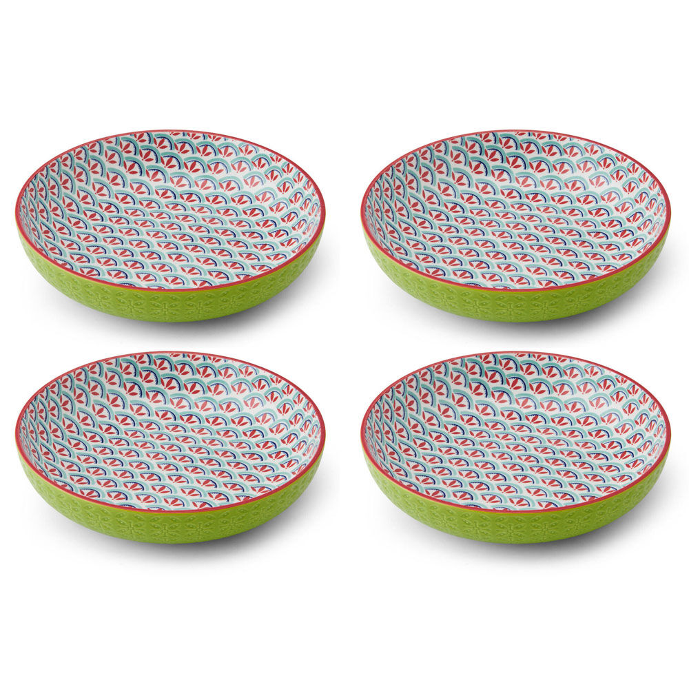 4PK Mikasa Geometric Line Ceramic Bowl Round Dinnerware 21cm Green
