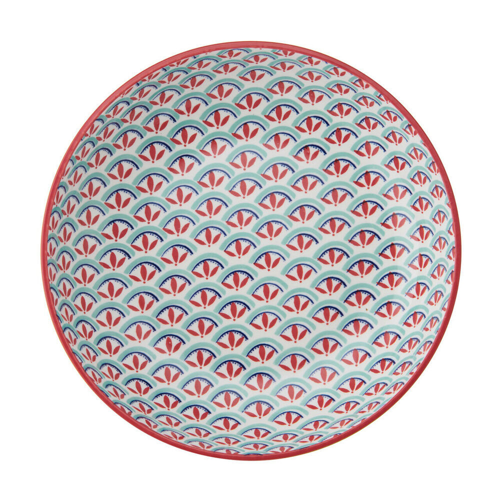 4PK Mikasa Geometric Line Ceramic Bowl Round Dinnerware 21cm Green