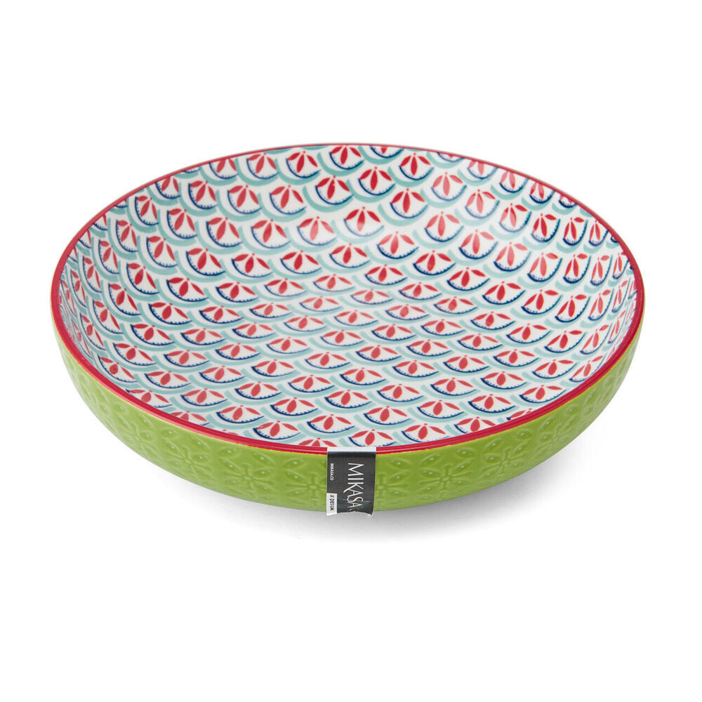 4PK Mikasa Geometric Line Ceramic Bowl Round Dinnerware 21cm Green