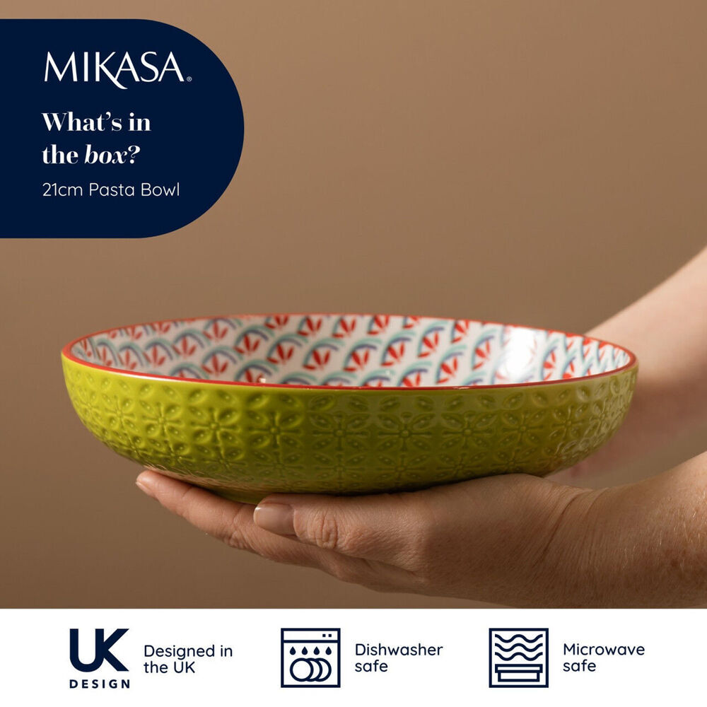 4PK Mikasa Geometric Line Ceramic Bowl Round Dinnerware 21cm Green