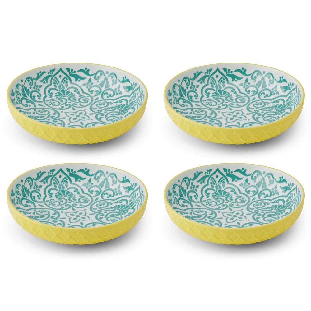 4PK Mikasa Geometric Ceramic Bowl Round Dinnerware 21cm Yellow/Blue