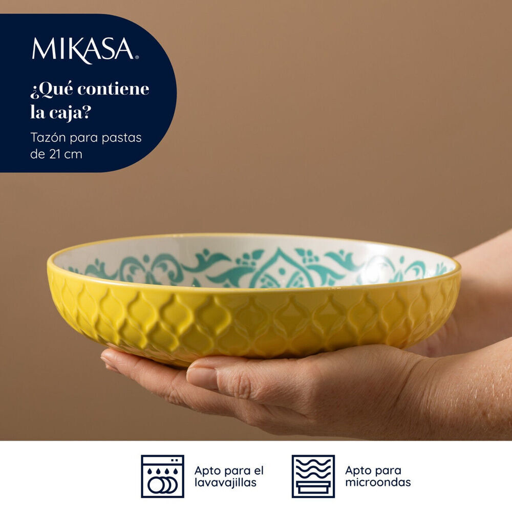 4PK Mikasa Geometric Ceramic Bowl Round Dinnerware 21cm Yellow/Blue