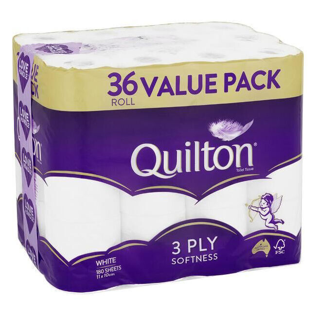 2x 36pc Quilton 180-Sheet Softness Tissue Roll 3-Ply White