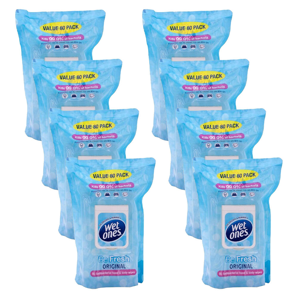 8x 80pc WetOnes Be Fresh Orignal Surface Cleaning Wipes Antibacterial