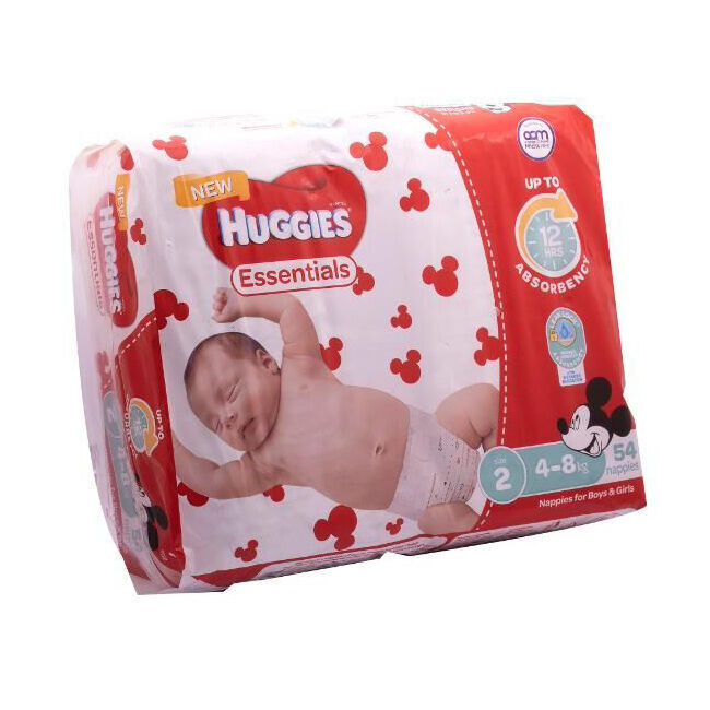 2x 54pc Huggies Essentials Mickey Infant Absorbent Size 2