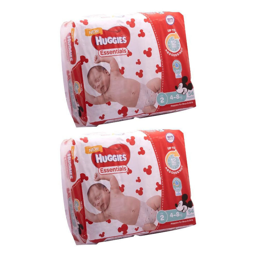 2x 54pc Huggies Essentials Mickey Infant Absorbent Size 2