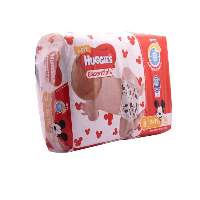 4x 52pc Huggies Essentials Mickey Crawler Absorbent Size 3