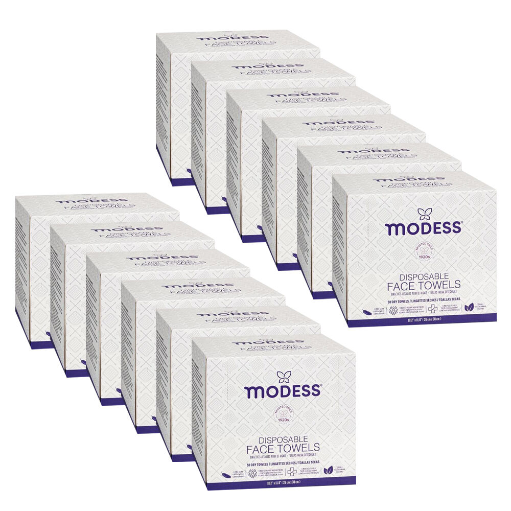 12x 50pc Modess Disposable Face Towels 10.2in Makeup Remover