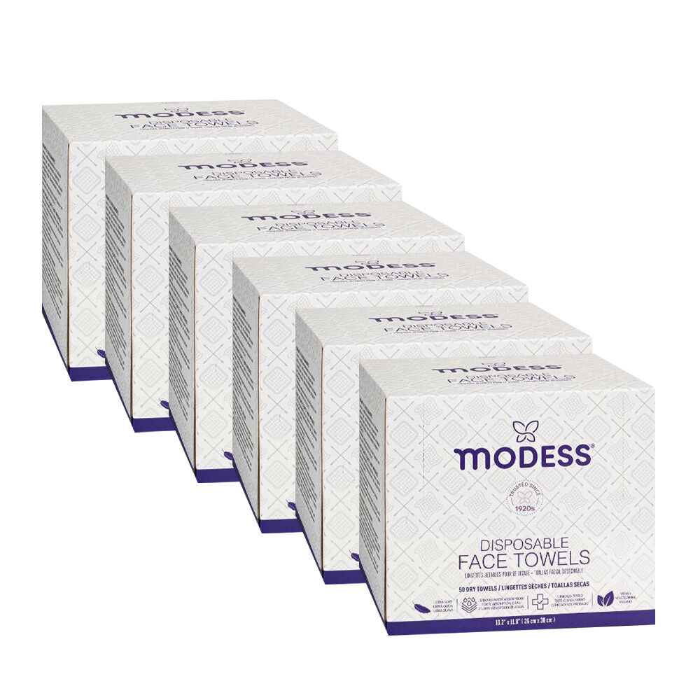 6x 50pc Modess Disposable Face Towels 10.2in Makeup Remover