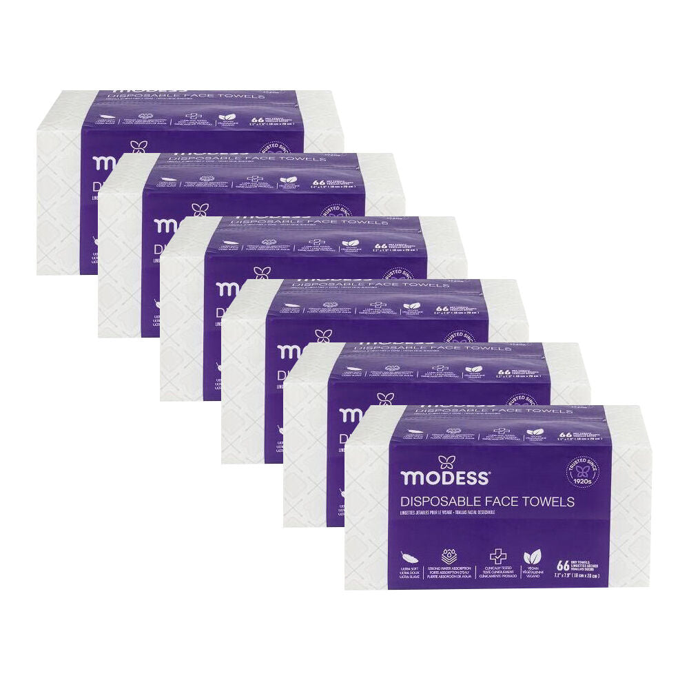 6x 60pc Modess Disposable Face Towels 7.8in Makeup Remover