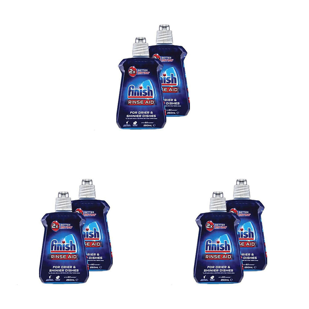 3x 2pc Finish Dishwashing Rinse Aid Liquid 250ml Regular - Blue