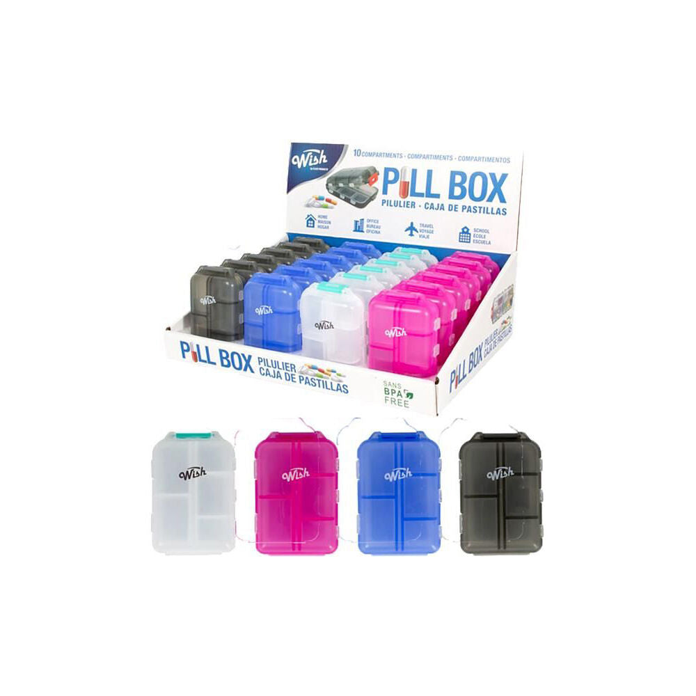 6PK Wish Supplement Pill Container Box w/ Display 10 Compartments Assorted