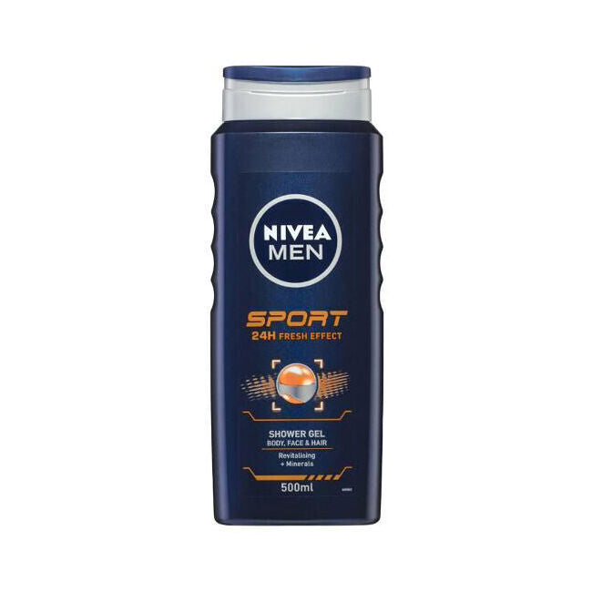 12x Nivea Men Sport Shower Gel Body Wash 500ml Face Hair Bath Care